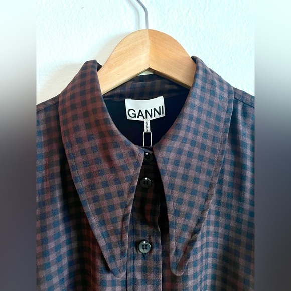 GANNI NWT Brown and Black Checkered Oversized Drop Waist Mini Dress XL - Picture 7 of 9